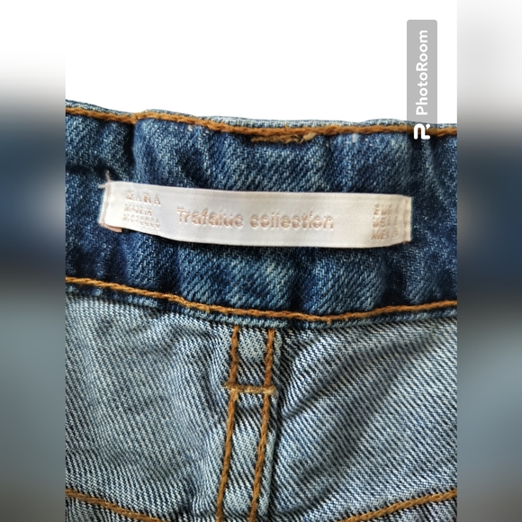 Zara Trafaluc Collection Demin Blue Red Mini Skirt Embroidered Roses Size XS - Picture 9 of 9